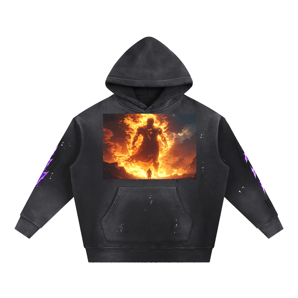 Vintage Washed Frayed Fleece Hoodie